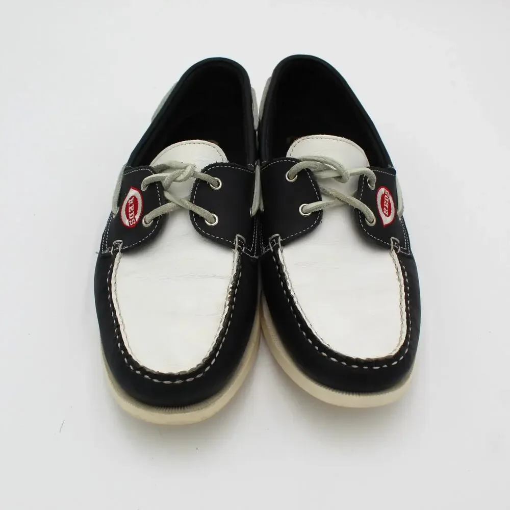 Allen Edmonds Cincinnati Reds Boat Shoes Mens 10.5 3E Wide Navy Leather MLB